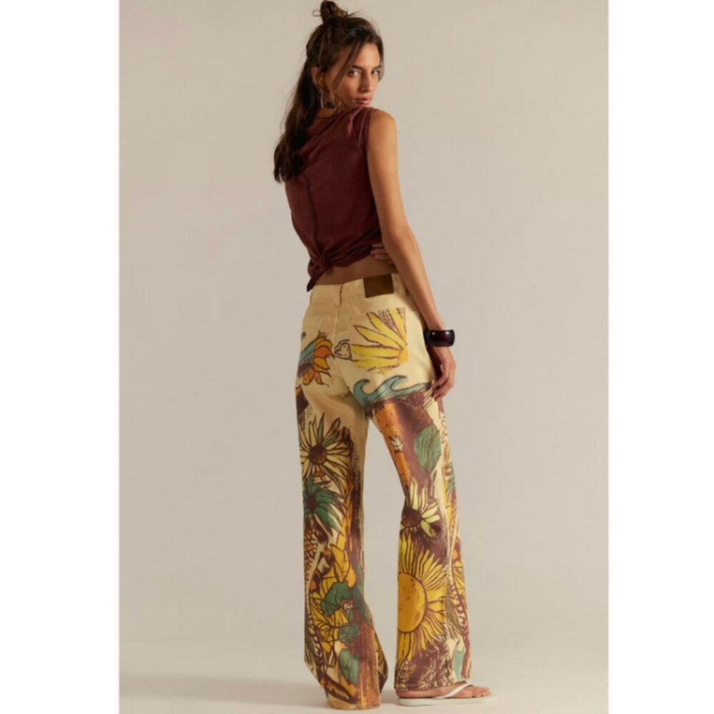 Free People We The Free Tinsley Printed Jeans “Beach Scene” - Picture 10 of 15